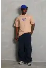 SBRD- Erkek Baskılı Tişört Kısa Kol Bisiklet Yaka Oversize T-shirt - Bej