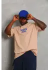 SBRD- Erkek Baskılı Tişört Kısa Kol Bisiklet Yaka Oversize T-shirt - Bej