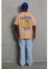 SBRD- Erkek Baskılı Tişört Kısa Kol Bisiklet Yaka Oversize T-shirt - Bej