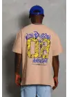 SBRD- Erkek Baskılı Tişört Kısa Kol Bisiklet Yaka Oversize T-shirt - Bej