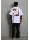 SBRD- Erkek Baskılı Tişört Kısa Kol Bisiklet Yaka Oversize T-shirt - Beyaz