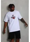 SBRD- Erkek Baskılı Tişört Kısa Kol Bisiklet Yaka Oversize T-shirt - Beyaz
