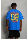 SBRD- Erkek Baskılı Tişört Kısa Kol Bisiklet Yaka Oversize T-shirt - Mavi