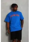 SBRD- Erkek Baskılı Tişört Kısa Kol Bisiklet Yaka Oversize T-shirt - Mavi