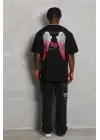 SBRD- Erkek Baskılı Tişört Kısa Kol Bisiklet Yaka Oversize T-shirt - Siyah