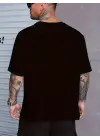 SBRD- Erkek Baskılı Tişört Kısa Kol Bisiklet Yaka Oversize T-shirt - Siyah