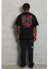 SBRD- Erkek Baskılı Tişört Kısa Kol Bisiklet Yaka Oversize T-shirt - Siyah