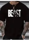 SBRD- Erkek Baskılı Tişört Kısa Kol Bisiklet Yaka Oversize T-shirt - Siyah