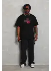 SBRD- Erkek Baskılı Tişört Kısa Kol Bisiklet Yaka Oversize T-shirt - Siyah