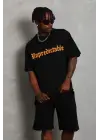 SBRD- Erkek Baskılı Tişört Kısa Kol Bisiklet Yaka Oversize T-shirt - Siyah