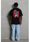 SBRD- Erkek Baskılı Tişört Kısa Kol Bisiklet Yaka Oversize T-shirt - - Siyah