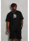 SBRD- Erkek Baskılı Tişört Kısa Kol Bisiklet Yaka Oversize T-shirt - Siyah