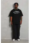 SBRD- Erkek Baskılı Tişört Kısa Kol Bisiklet Yaka Oversize T-shirt - Siyah