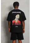 SBRD- Erkek Baskılı Tişört Kısa Kol Bisiklet Yaka Oversize T-shirt - Siyah