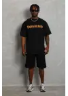 SBRD- Erkek Baskılı Tişört Kısa Kol Bisiklet Yaka Oversize T-shirt - Siyah