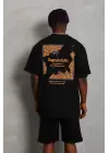SBRD- Erkek Baskılı Tişört Kısa Kol Bisiklet Yaka Oversize T-shirt - Siyah