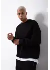 SBRD- Erkek Bisikilet Yaka 3 İplik Pamuklu Sweatshirt - Siyah