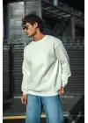 SBRD- Erkek  Bisiklet Yaka 3 İplik Pamuklu Basic Sweatshirt - Beyaz