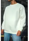 SBRD- Erkek  Bisiklet Yaka 3 İplik Pamuklu Basic Sweatshirt - Beyaz