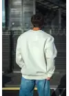SBRD- Erkek  Bisiklet Yaka 3 İplik Pamuklu Basic Sweatshirt - Beyaz