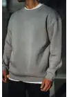 SBRD- Erkek Bisiklet Yaka 3 İplik Pamuklu Basic Sweatshirt - Boyalı Gri