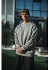 SBRD- Erkek Bisiklet Yaka 3 İplik Pamuklu Basic Sweatshirt - Boyalı Gri