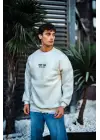 SBRD- Erkek Bisiklet Yaka 3 İplik Pamuklu Baskılı Sweatshirt - Beyaz
