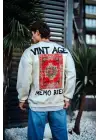 SBRD- Erkek Bisiklet Yaka 3 İplik Pamuklu Baskılı Sweatshirt - Beyaz