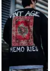 SBRD- Erkek Bisiklet Yaka 3 İplik Pamuklu Baskılı Sweatshirt - Siyah