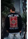 SBRD- Erkek Bisiklet Yaka 3 İplik Pamuklu Baskılı Sweatshirt - Siyah