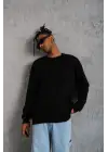 SBRD- Erkek Bisiklet Yaka Baskılı 3 İplik Pamuklu Sweatshirt -  Siyah
