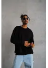 SBRD- Erkek Bisiklet Yaka Baskılı 3 İplik Pamuklu Sweatshirt -  Siyah