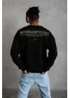 SBRD- Erkek Bisiklet Yaka Baskılı 3 İplik Pamuklu Sweatshirt - Siyah