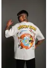 SBRD- Erkek Bisiklet Yaka Baskılı Oversize Kısa Kol T-shirt - Beyaz