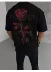 SBRD- Erkek Bisiklet Yaka Baskılı Oversize  Kısa Kol T-shirt - Siyah