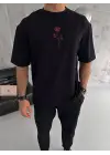 SBRD- Erkek Bisiklet Yaka Baskılı Oversize  Kısa Kol T-shirt - Siyah