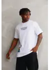 SBRD- Erkek Bisiklet Yaka Baskılı Oversize T-shirt - Beyaz