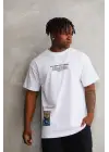 SBRD- Erkek Bisiklet Yaka Baskılı Oversize T-shirt - Beyaz
