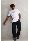 SBRD- Erkek Bisiklet Yaka Baskılı Oversize T-shirt - Beyaz