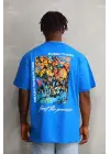 SBRD- Erkek Bisiklet Yaka Baskılı Oversize T-shirt - Mavi