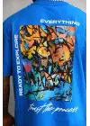 SBRD- Erkek Bisiklet Yaka Baskılı Oversize T-shirt - Mavi