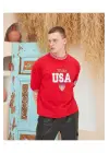 SBRD- Erkek Bisiklet Yaka Tişört Nakış İşlemeli Kısa Kol Oversize T-shirt - Kırmızı