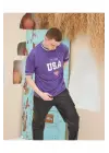 SBRD- Erkek Bisiklet Yaka Tişört Nakış İşlemeli Kısa Kol Oversize T-shirt - Mor