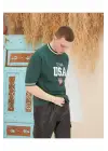 SBRD- Erkek Bisiklet Yaka Tişört Nakış İşlemeli Kısa Kol Oversize T-shirt - Yeşil