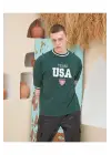 SBRD- Erkek Bisiklet Yaka Tişört Nakış İşlemeli Kısa Kol Oversize T-shirt - Yeşil