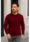 SBRD- Erkek Bisiklet Yaka Triko Kazak Pamuklu Kalın Fitilli Dokuma Regular Fit - Bordo