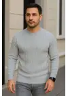 SBRD- Erkek Bisiklet Yaka Triko Kazak Pamuklu Kalın Fitilli Dokuma Regular Fit - Gri