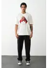 SBRD- Erkek Box Eldiven Baskılı T-shirt Kısa Kol Bisiklet Yaka Tişört - Beyaz