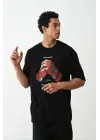 SBRD- Erkek Boxy Eldiven Baskılı T-shirt Kısa Kol Bisiklet Yaka Tişört - Siyah