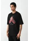 SBRD- Erkek Boxy Eldiven Baskılı T-shirt Kısa Kol Bisiklet Yaka Tişört - Siyah